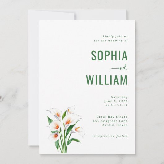 エレガントなグリーンのコーラルユリ 招待状 (正面)