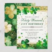 エレガントなグリーンのシャムロック 21歳の誕生日 招待状 (正面/裏面)