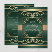 エレガントなグリーンのスゥープ 結婚記念日 招待状 (正面/裏面)