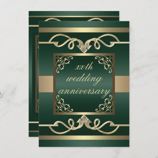 エレガントなグリーンのスウープ 結婚記念日の招待状 招待状 (正面/裏面)