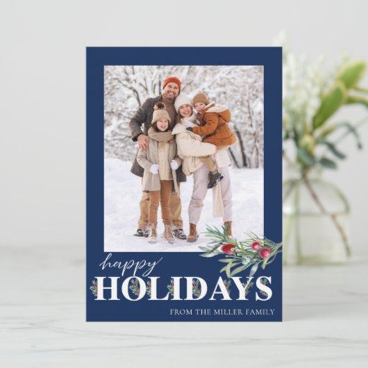 エレガントなグリーンのハッピーホリデー フォトカード シーズンカード (スタンド正面)