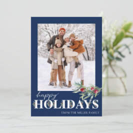 エレガントなグリーンのハッピーホリデー フォトカード シーズンカード