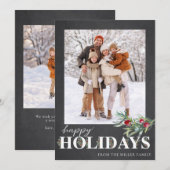 エレガントなグリーンのハッピーホリデー フォトカード シーズンカード (正面/裏面)