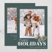 エレガントなグリーンのハッピーホリデー フォトカード シーズンカード (正面/裏面)