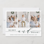 エレガントなグリーンのホリデーカード メリー&ブライト 3 フォト シーズンカード (正面)