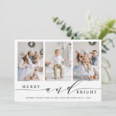 エレガントなグリーンのホリデーカード メリー&ブライト 3 フォト シーズンカード (スタンド正面)