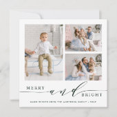 エレガントなグリーンのメリーブライト 3 枚写真スクエア シーズンカード (正面)