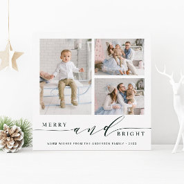 エレガントなグリーンのメリーブライト 3 枚写真スクエア シーズンカード