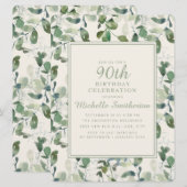 エレガントなグリーンのユーカリの葉 90歳の誕生日 招待状 (正面/裏面)