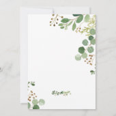 エレガントなグリーンのユーカリ ブライダルシャワー 招待状 (裏面)