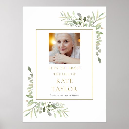 エレガントなグリーンの写真による生命の祝い看板 ポスター (正面)