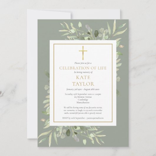 エレガントなグリーンの写真 お別れの会 生前葬 招待状 (正面)