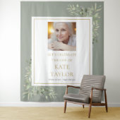 エレガントなグリーンの写真 葬儀 追悼サービス タペストリー (インサイチュ)