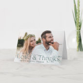 エレガントなグリーンの愛と感謝のウェディングフォト サンキューカード (正面)