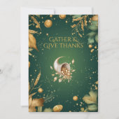 エレガントなグリーンの感謝祭 ゴールドの豊穣の角 招待状 (正面)