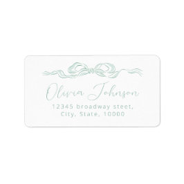 エレガントなグリーンの手描きリボン返信住所ラベル ラベル