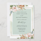 エレガントなグリーンの水彩とアースィーなフローラルウェディング 招待状 (正面)