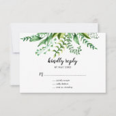 エレガントなグリーンの水彩ボタニカル結婚式出欠確認カード 招待状 (正面)
