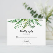 エレガントなグリーンの水彩ボタニカル結婚式出欠確認カード 招待状 (スタンド正面)