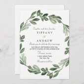エレガントなグリーンの水彩画の花輪 ウェディング招待状 招待状 (正面/裏面)