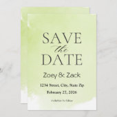 エレガントなグリーンの水彩画のSave the Date招待状 招待状 (正面/裏面)