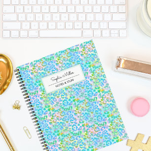 エレガントなグリーンの水彩画ヒョウ柄モノグラム ノートブック