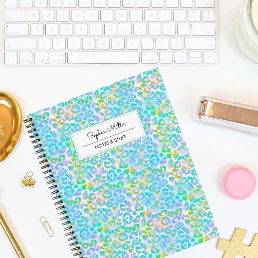 エレガントなグリーンの水彩画レオパードスキンモノグラム ノートブック