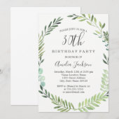 エレガントなグリーンの水彩 30歳の誕生日 招待状 (正面/裏面)