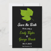 エレガントなグリーンの秋の落ち葉 ブラック フラワー ウェディング セーブザデート (正面)