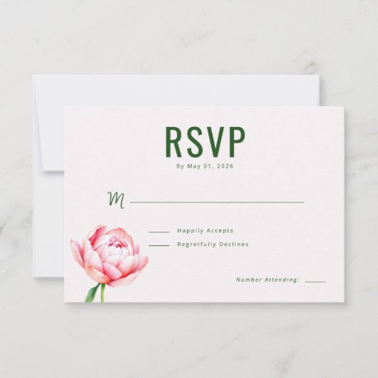 エレガントなグリーンの芍薬RSVP 出欠カード (正面)