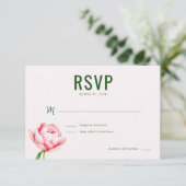 エレガントなグリーンの芍薬RSVP 出欠カード (スタンド正面)