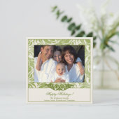 エレガントなグリーンの花が咲き誇るクリスマス写真カード シーズンカード (スタンド正面)