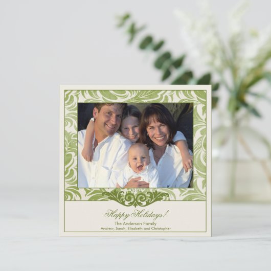 エレガントなグリーンの花が咲き誇るクリスマス写真カード シーズンカード (スタンド正面)