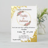 エレガントなグリーンの花のウェディング招待状 箔招待状 (立ち正面)