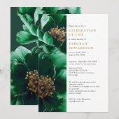 エレガントなグリーンの花の生命のお祝い 招待状 (正面/裏面)