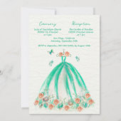 エレガントなグリーンの花の蝶のキンセアニエラ 招待状 (裏面)