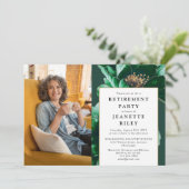 エレガントなグリーンの花の退職パーティーの写真 招待状 (スタンド正面)