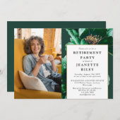 エレガントなグリーンの花の退職パーティーの写真 招待状 (正面/裏面)