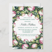 エレガントなグリーンの花輪 ピンクの蕾  ブライズメイドパーティー 招待状 (正面)