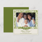 エレガントなグリーンの花飾り クリスマス フォト カード (正面/裏面)