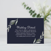 エレガントなグリーンの葉とネイビーブルーの結婚式の披露宴 招待状 (スタンド正面)