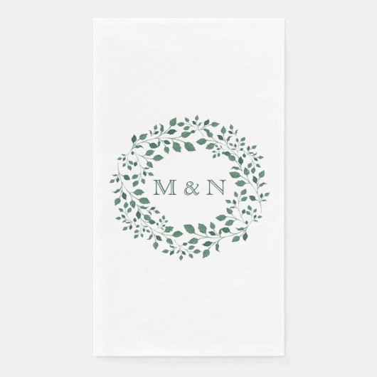 エレガントなグリーンの葉の水彩画の花輪 モノグラム入り (正面)
