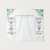 エレガントなグリーンの葉の花のフォトブース背景 タペストリー (正面(横))