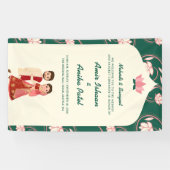 エレガントなグリーンの蓮のランタン　メヘンディ・サンゲット　インド 横断幕 (横)