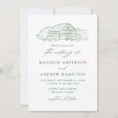 エレガントなグリーンの農村の納屋での結婚式 招待状 (正面)
