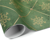 エレガントなグリーンの雪の結晶パターン（ゴールドアクセント付き） ラッピングペーパー (ロールコーナー)