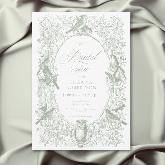 エレガントなグリーンの鳥のブライダルシャワー 招待状