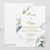 エレガントなグリーンウェディングの招待状（スペイン語） 招待状 (正面/裏面)
