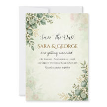 エレガントなグリーンウェディングのSave the date 招待状