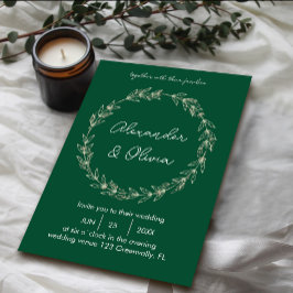 エレガントなグリーンウェディング招待状 | スクリプトフォント 招待状